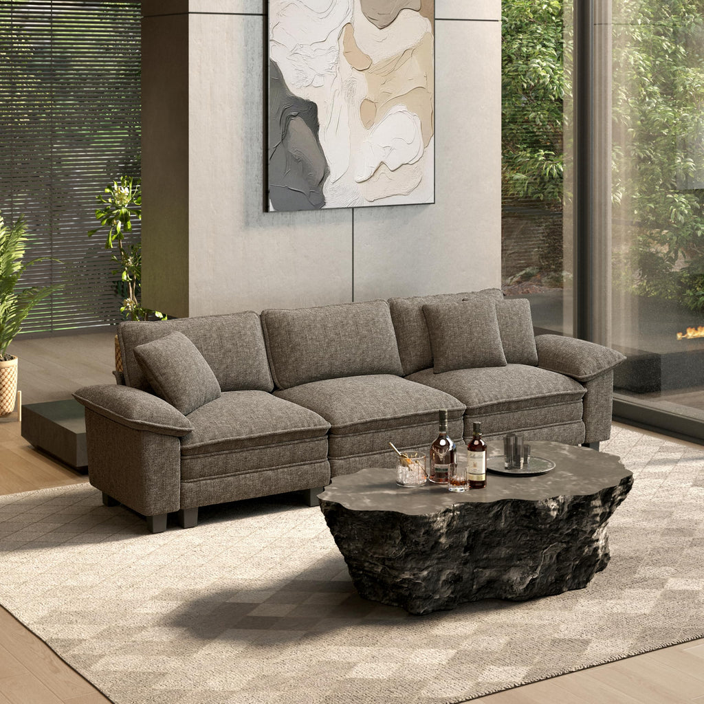 124" Modular Sectional Sofa, Oversized Couches for Living Room, Comfy Cloud Couch 3-Seater Deep Seat Sofa with Throw Pillow, Chenille Ash