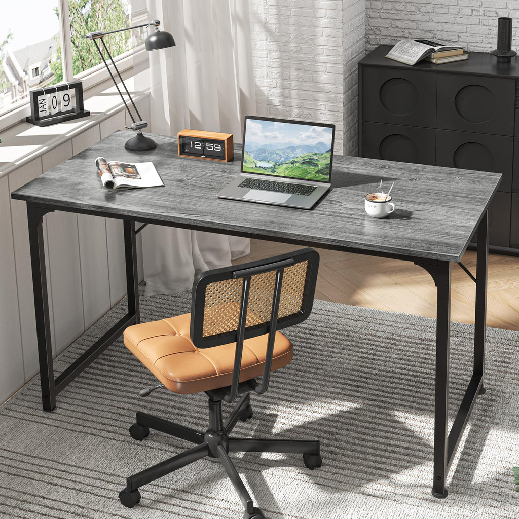 Computer Desk, 48 Inch Office Desk, Gaming Desk with Storage, Writing Desk Work Desk for Home Office, Study, Modern Simple Desk, Large Legroom, Metal Frame, Grey
