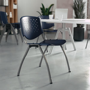 Hercules Series Plastic Contoured Lobby Chairs with Perforated Backs, Ergonomic Stacking Chairs for Offices, Set of 5, Navy