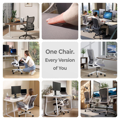 Model U | Folding Office Chair for Small Spaces | Gaming Chair for Adults & Kids | Ergonomic Mesh Computer Chair for Bedroom | Foldable Desk Chair for Home Work (White & Grey)