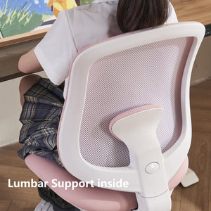 Desk Chair, Ergonomic Study Chair for Kids with Lumbar Support and Footrest, Adjustable Height, Mesh Student Chair with Adjustable backrest, Model Shell (Pink)