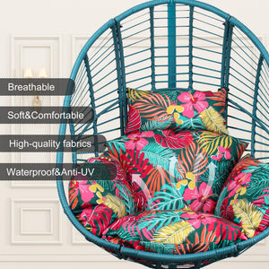 Oversized Hanging Egg Chair Outdoor Indoor, Wicker Swing Egg Chair with Stand 400lbs Capacity for Bedroom, Patio, Garden and Balcony (Hawaii Blue-Regular, Oversize)
