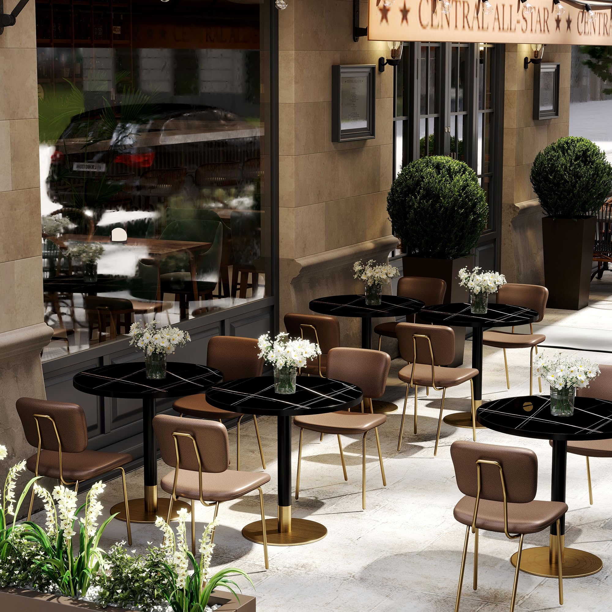 31.5" Tulip Table,Round Kitchen Dining Table for 2-4 with Thick Sintered Stone Top,Titanium Golden Pedestal Base,Heat-Resistant,Bistro Table for Dining Room,Café,Small Space（Gilded Chord）