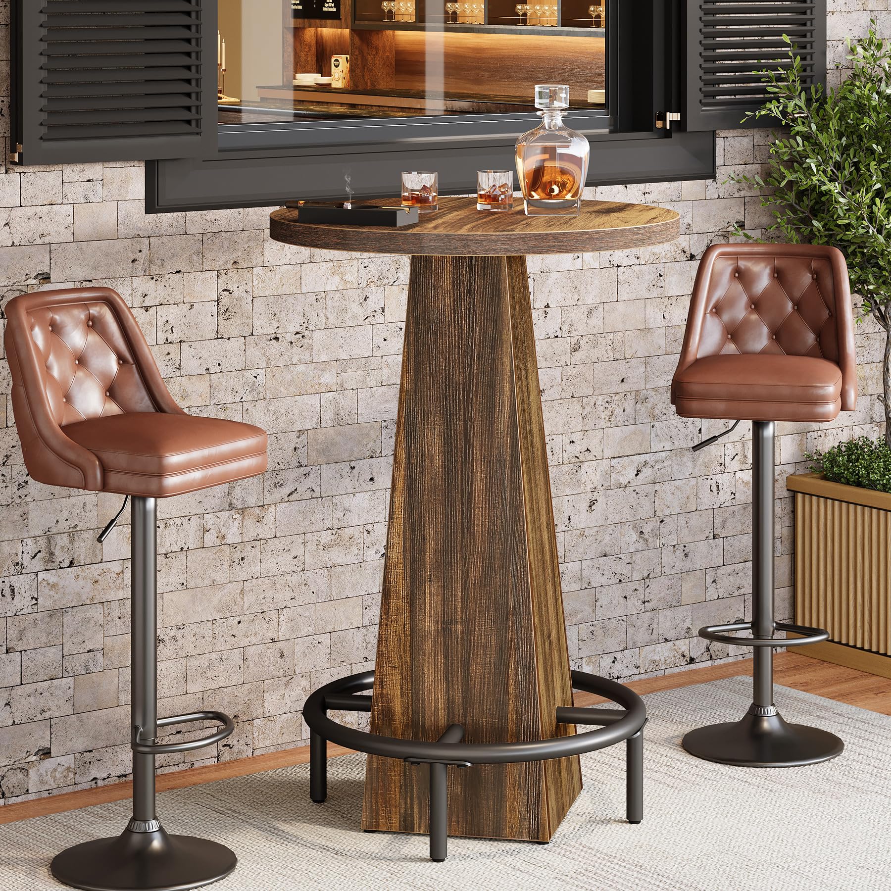 Bar Table, 37.4" High Round Pub Table for Small Bars, Dining Room, Kitchen, Rustic Brown (Only Table)
