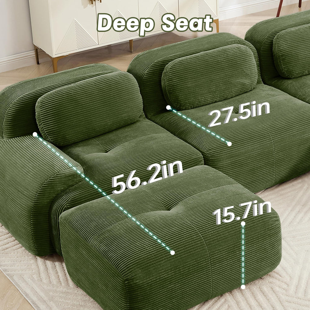 81.8 Inch Modular Sectional Sofa, Loveseat Cloud Couch with Deep Seat, Boneless Couch with Pillows for Living Room Apartment, Green