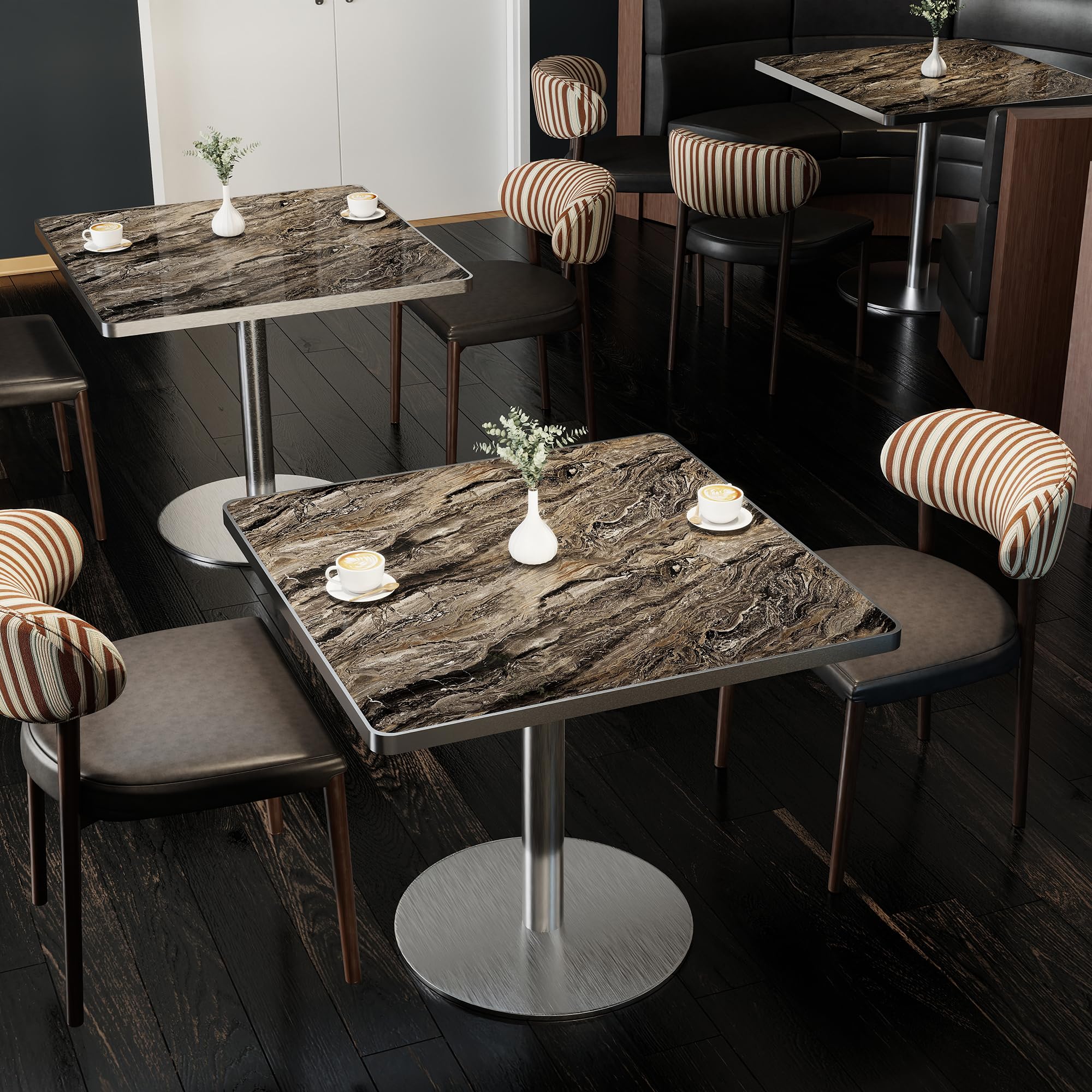 31.5" Tulip Table,Square Kitchen Dining Table for 2-4 with Thick Sintered Stone Top,Titanium Golden Pedestal Base,Heat-Resistant,Bistro Table for Dining Room,Café,Small Space（Dusk Strata）