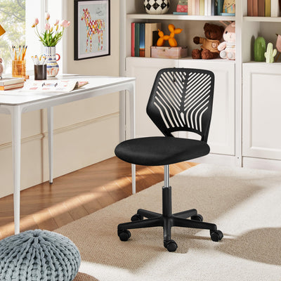 Students Cute Desk Chair Low-Back Armless Study Chair w/Lumbar Support Adjustable Swivel Chair in Home Bedroom School, Black