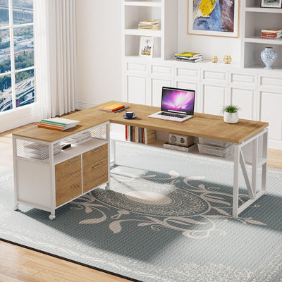 L Shaped Desk with Drawer Cabinet, 63