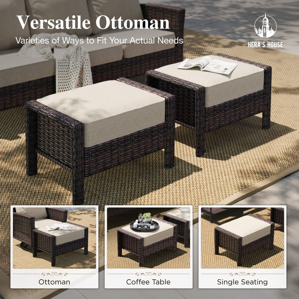 Patio Furniture Set with Swivel Chairs, High Back Outdoor Wicker Furniture with 5.5" Thick Cushions, Outside Conversation Sofa Sets for Backyard Deck Lawn, Beige