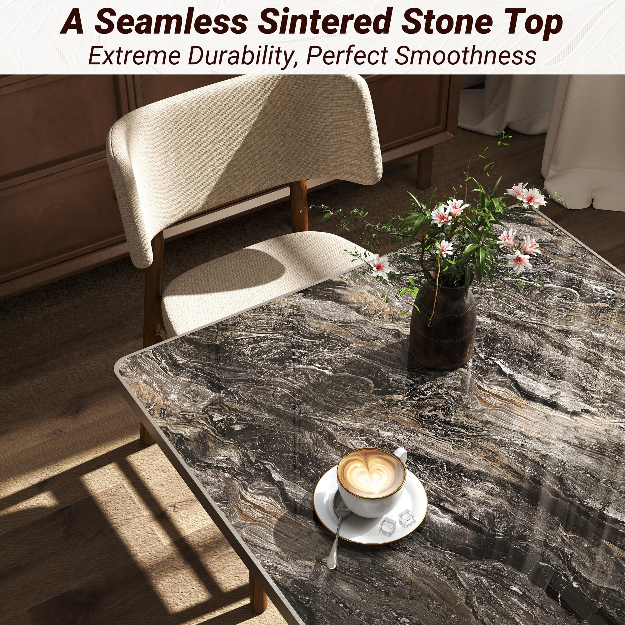 31.5" Tulip Table,Square Kitchen Dining Table for 2-4 with Thick Sintered Stone Top,Titanium Golden Pedestal Base,Heat-Resistant,Bistro Table for Dining Room,Café,Small Space（Dusk Strata）