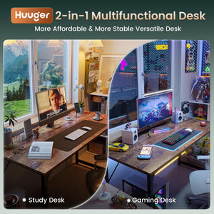 Computer Desk, 55 Inch Home Office Desk, Gaming Writing Work from Home Study Desk, Large Legroom, Sturdy Metal Frame, Modern Simple, Rustic Brown