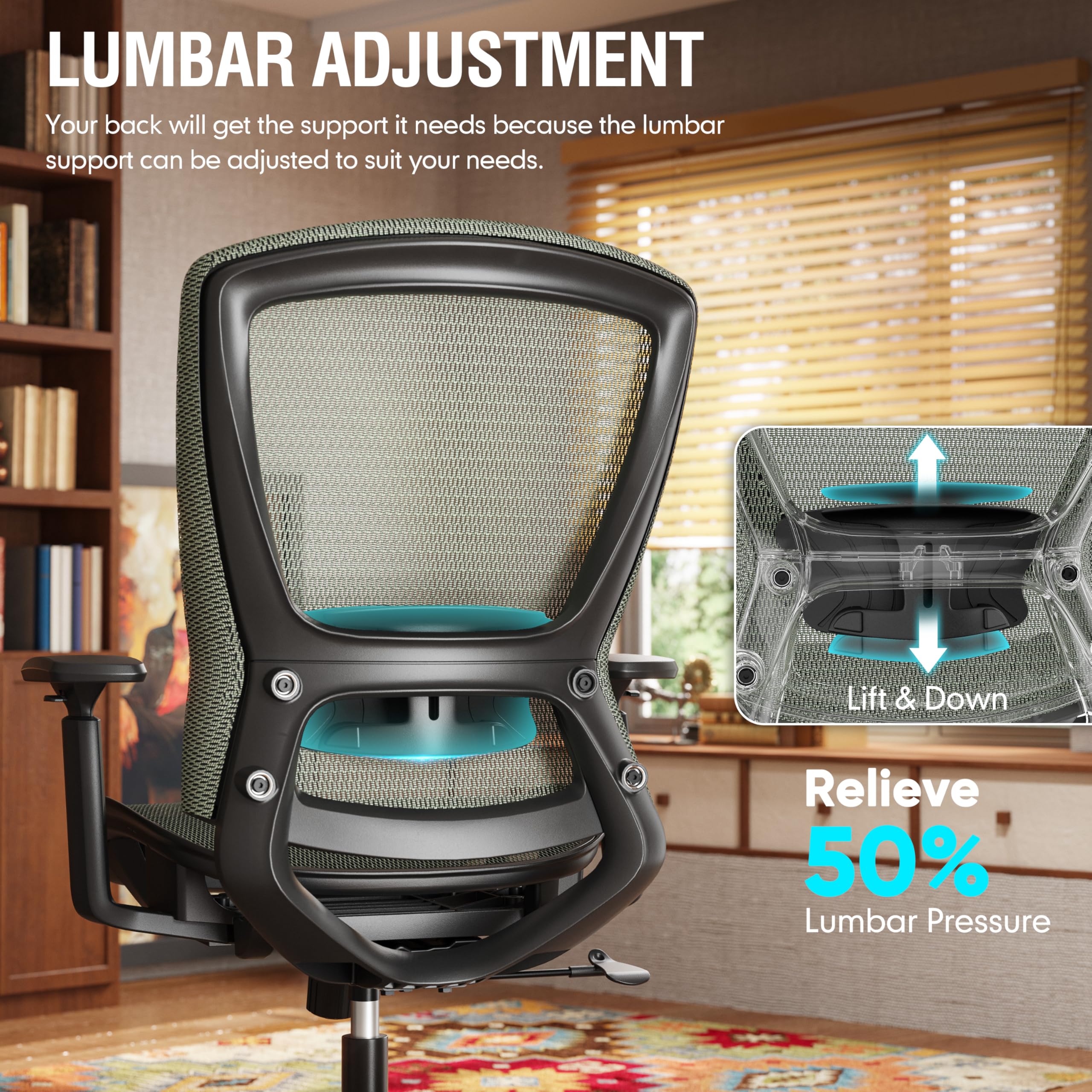 Mesh Office Chair,Ergonomic Computer Desk Chair,Sturdy Task Chair- Adjustable Lumbar Support & Armrests,Tilt Function,Comfort Wide Seat,Swivel Home Office Chair