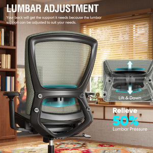 Mesh Office Chair,Ergonomic Computer Desk Chair,Sturdy Task Chair- Adjustable Lumbar Support & Armrests,Tilt Function,Comfort Wide Seat,Swivel Home Office Chair