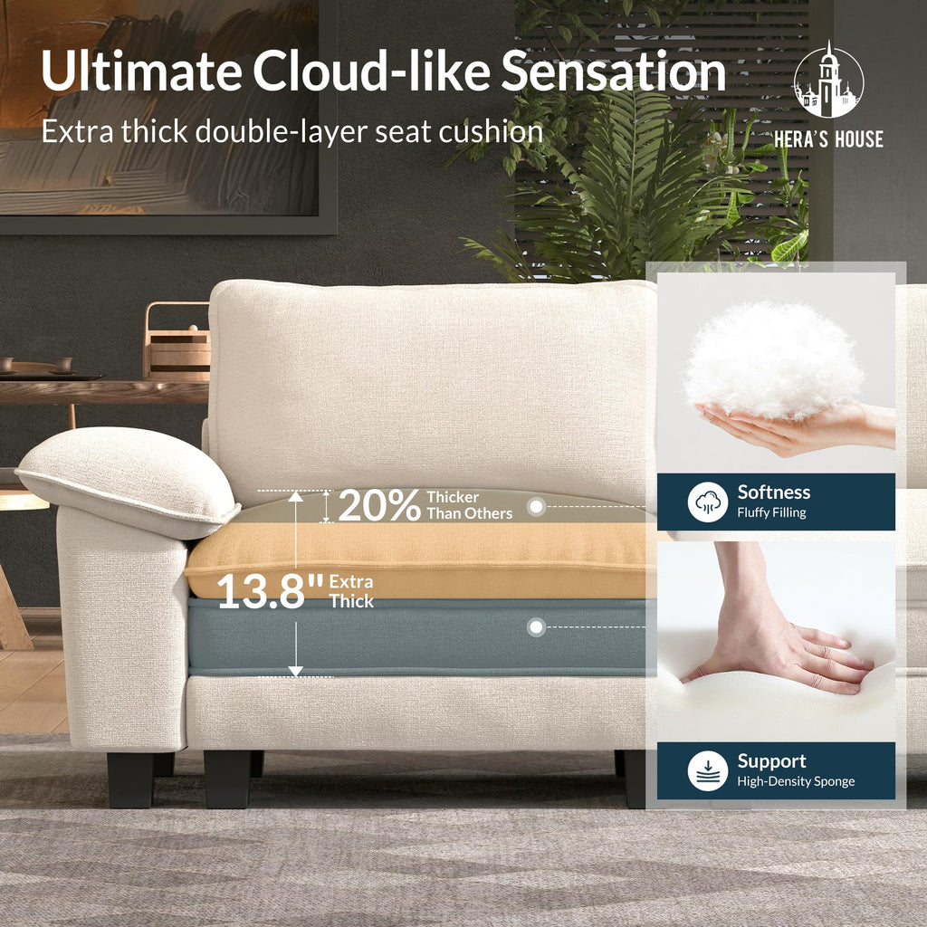 124" Modular Sectional Sofa, Oversized Couches for Living Room, Comfy Cloud Couch 3-Seater Deep Seat Sofa with Throw Pillow, Chenille Beige