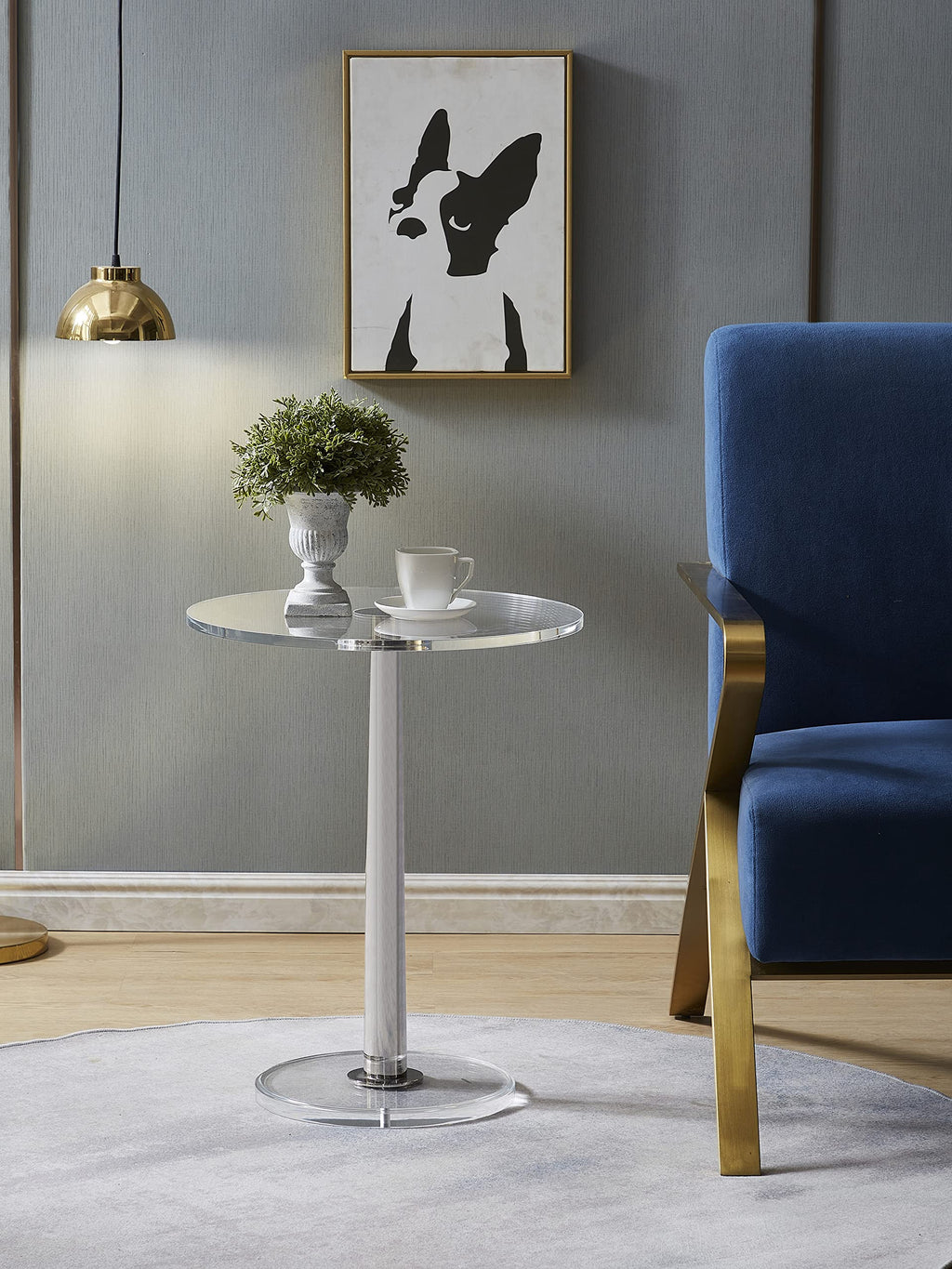 Clear Acrylic Table with Cone Metal Pole (Large, Silver) …