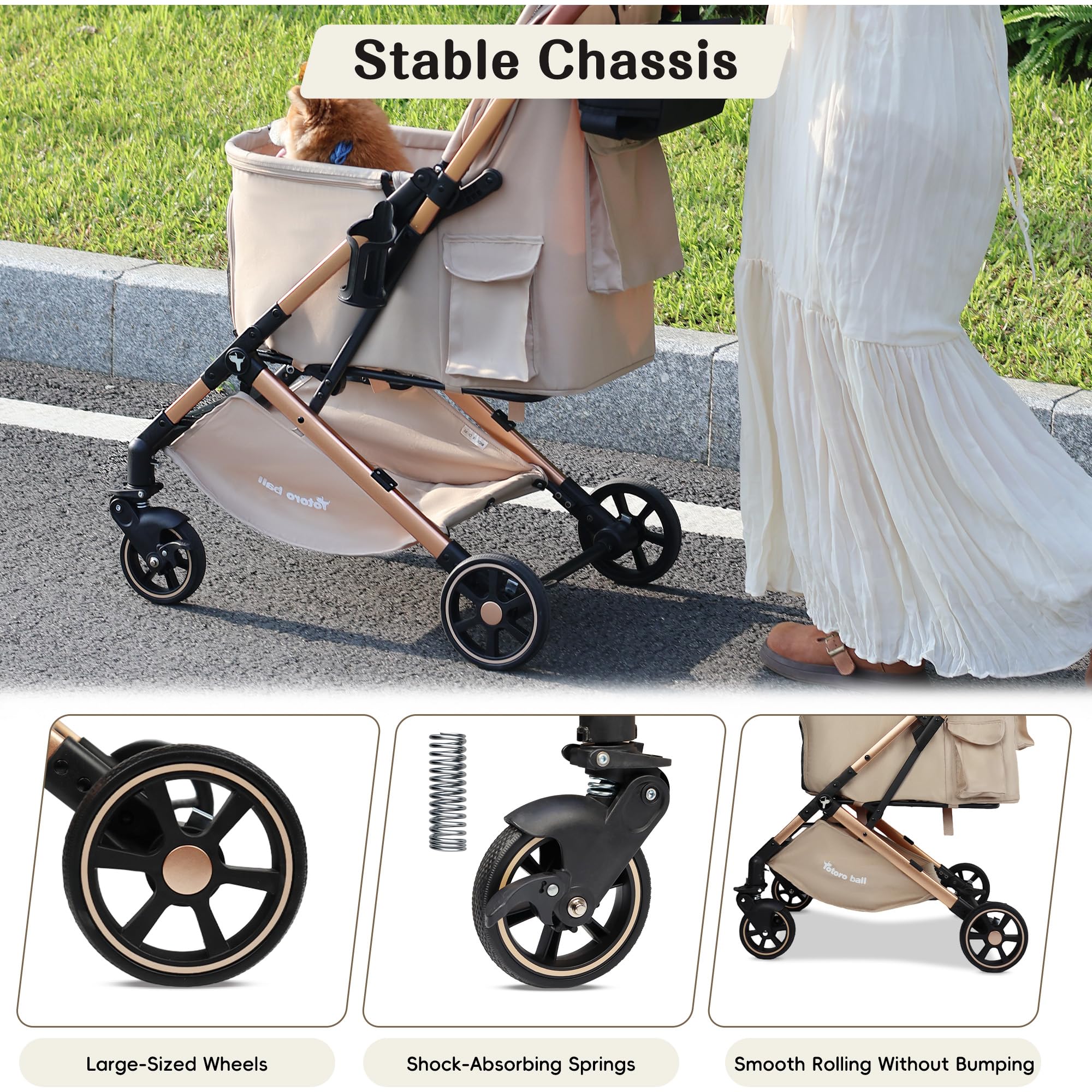 Pet Stroller with One-Click Folding & Storage Basket, for Small and Medium Dogs Up to 44lbs, Secure Zip Mesh Entry, Breathable & Washable for Cats