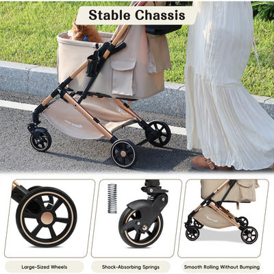Pet Stroller with One-Click Folding & Storage Basket, for Small and Medium Dogs Up to 44lbs, Secure Zip Mesh Entry, Breathable & Washable for Cats