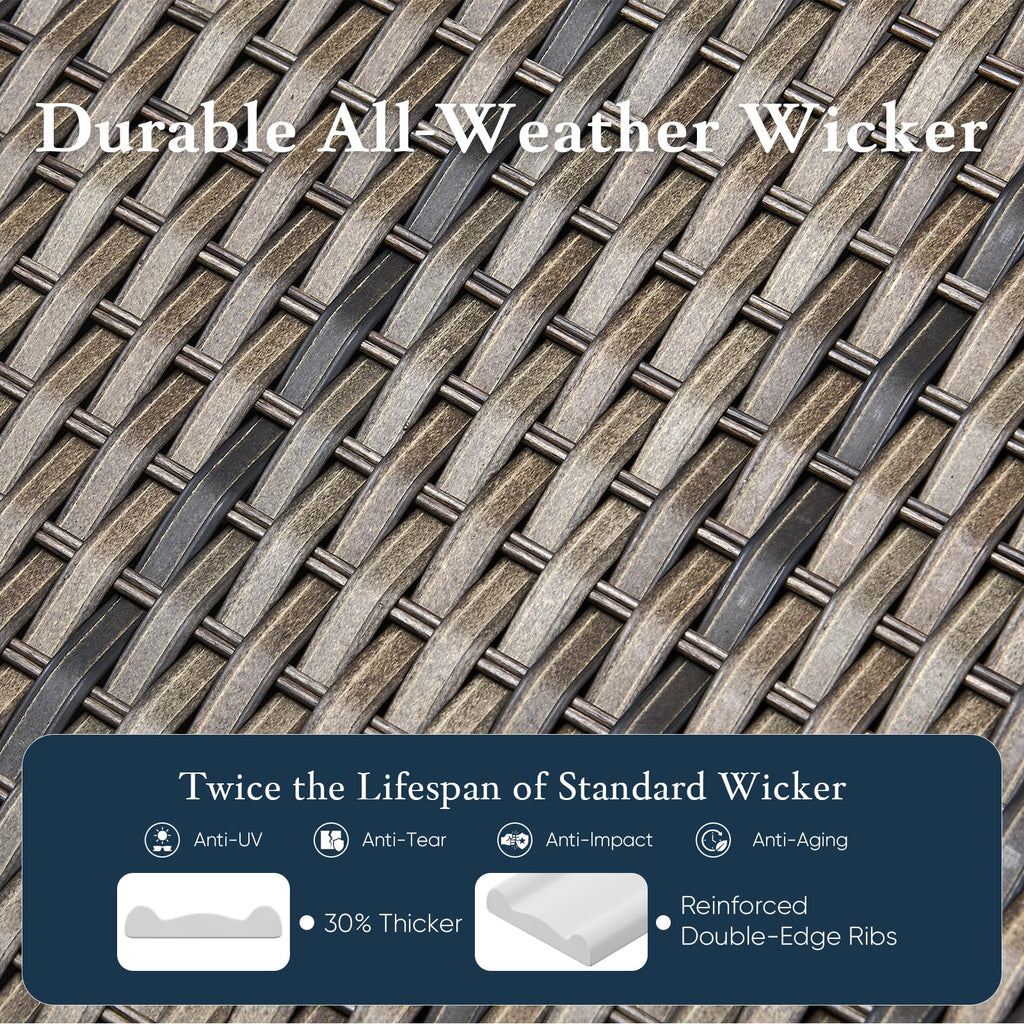 Luxury 6" Thick Cushioned 5 Pieces Patio Furniture Set with 2 Ottomans, Wicker Outdoor Conversation Set with High Back Swivel Rocker Patio Chairs for Deck Porch Yard and Poolside - Grey+Beige