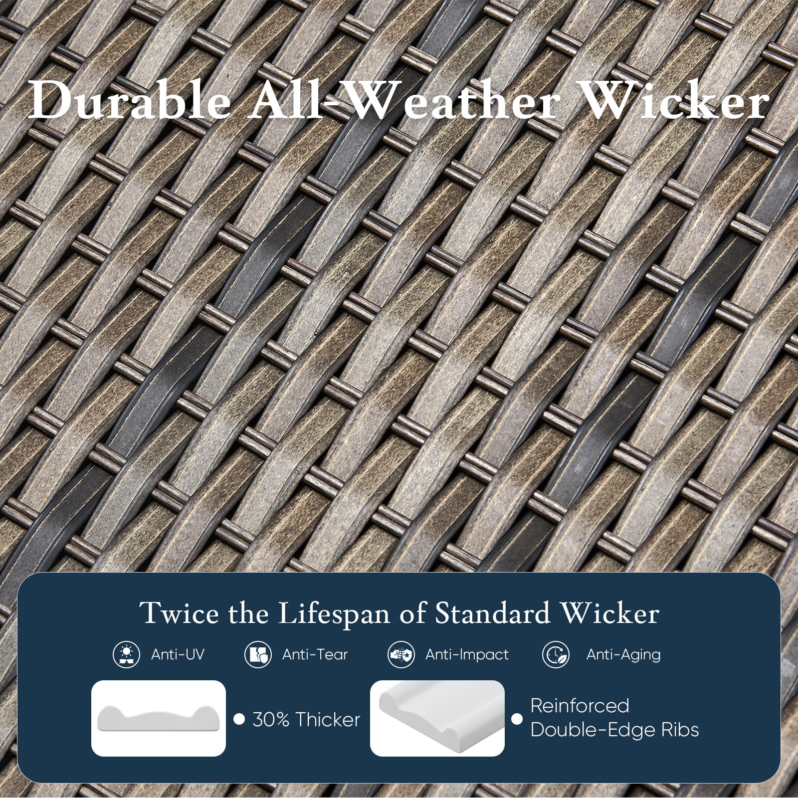 Luxury 6" Thick Cushioned 5 Pieces Patio Furniture Set with 2 Ottomans, Wicker Outdoor Conversation Set with High Back Swivel Rocker Patio Chairs for Deck Porch Yard and Poolside - Grey+Beige