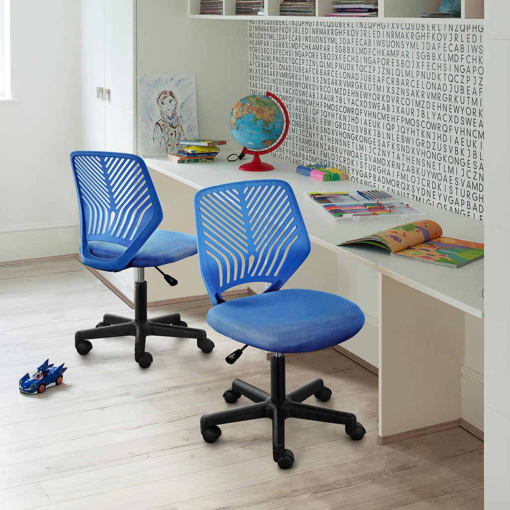 Students Desk Chair Low-Back Armless Study Chair Cute with Lumbar Support Adjustable Height for Youth, Blue