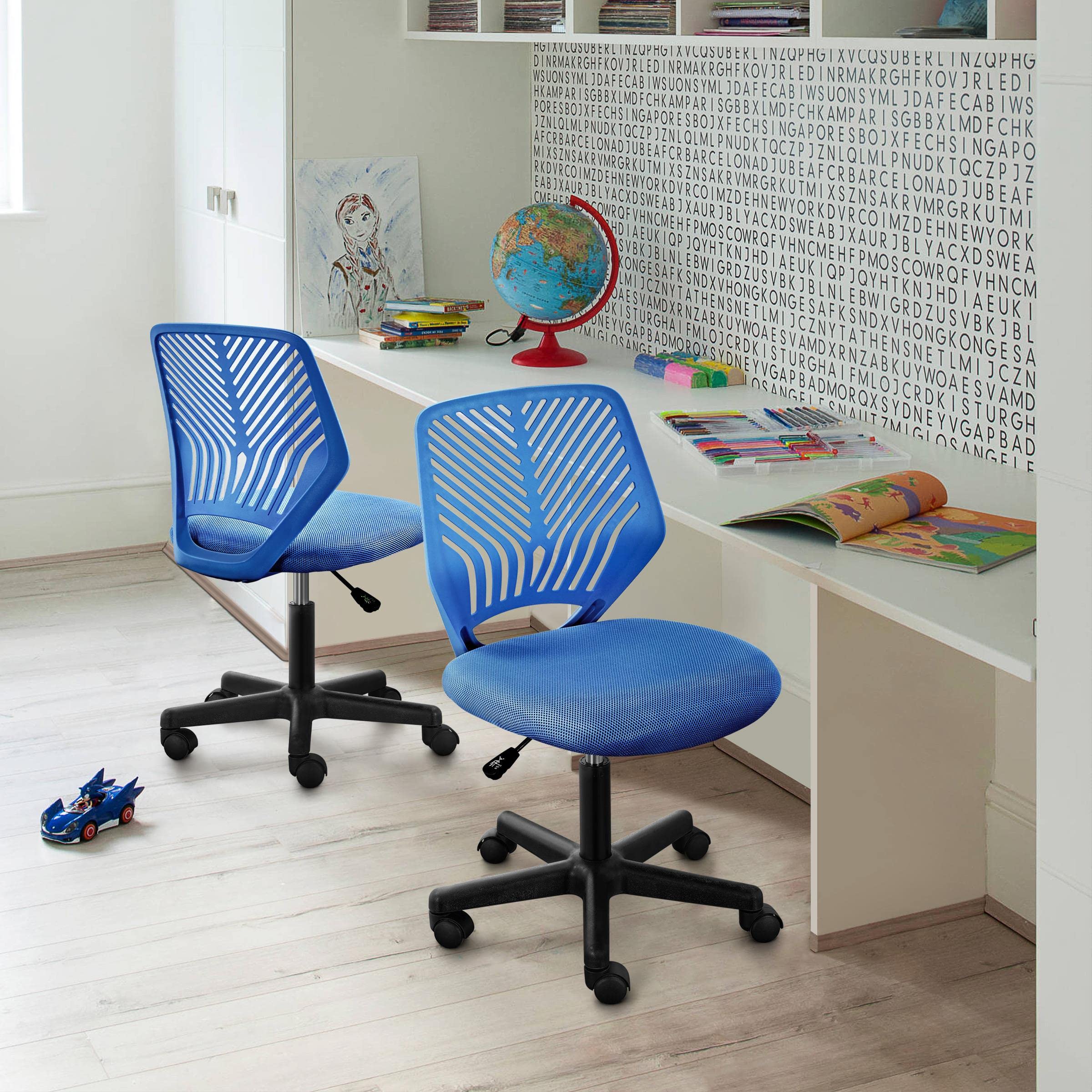Students Desk Chair Low-Back Armless Study Chair Cute with Lumbar Support Adjustable Height for Youth, Blue