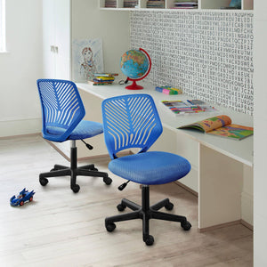 Students Desk Chair Low-Back Armless Study Chair Cute with Lumbar Support Adjustable Height for Youth, Blue
