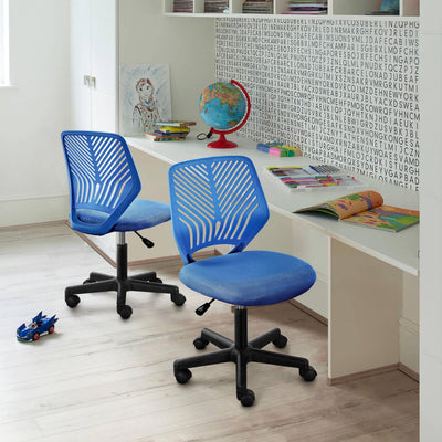 Students Desk Chair Low-Back Armless Study Chair Cute with Lumbar Support Adjustable Height for Youth, Blue