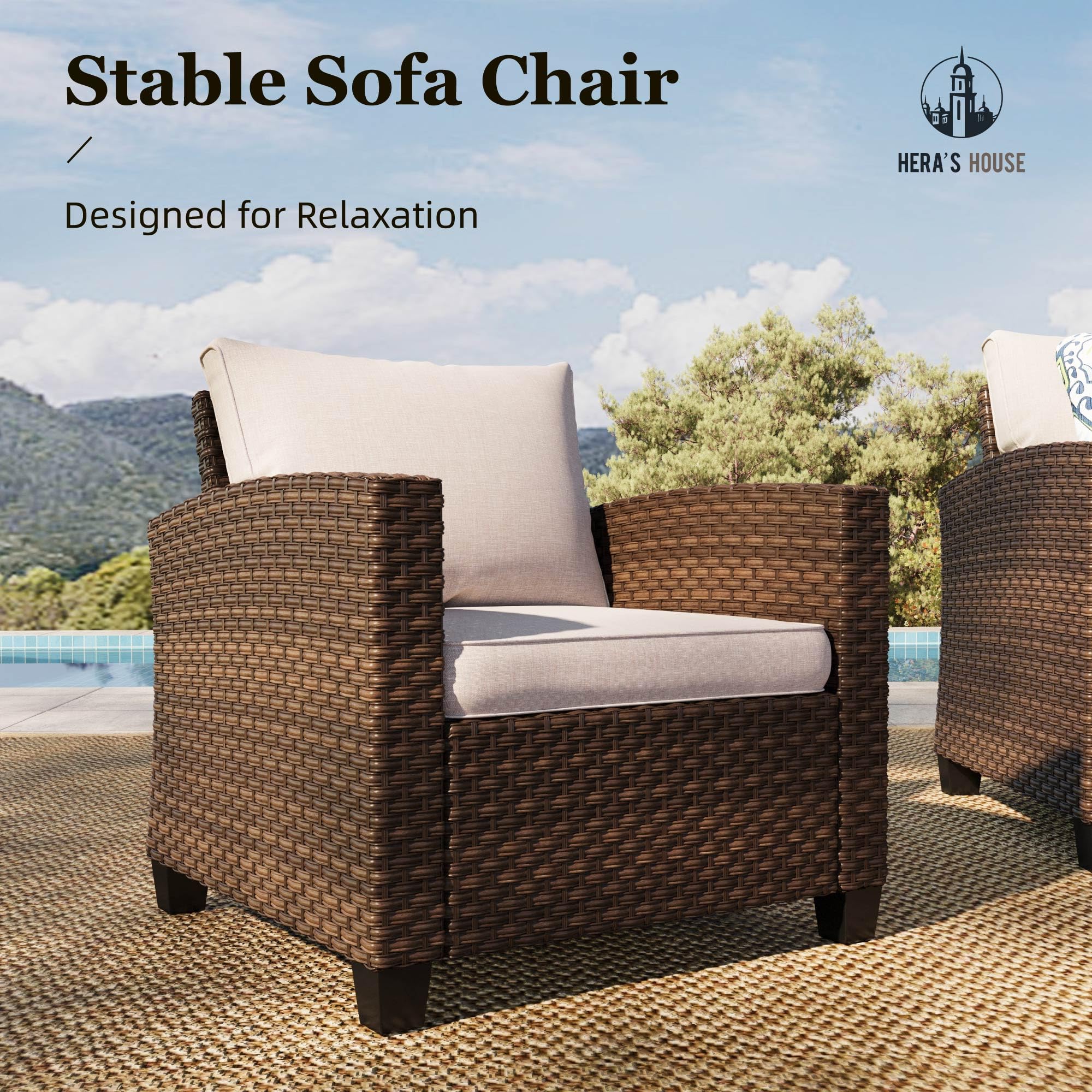 Patio Furniture Set, 5 Pieces Outdoor Wicker Furniture, All Weather Rattan Patio Conversation Set, Deep Seating Outdoor Sofa Sets for Lawn Deck Backyard, Brown/Beige