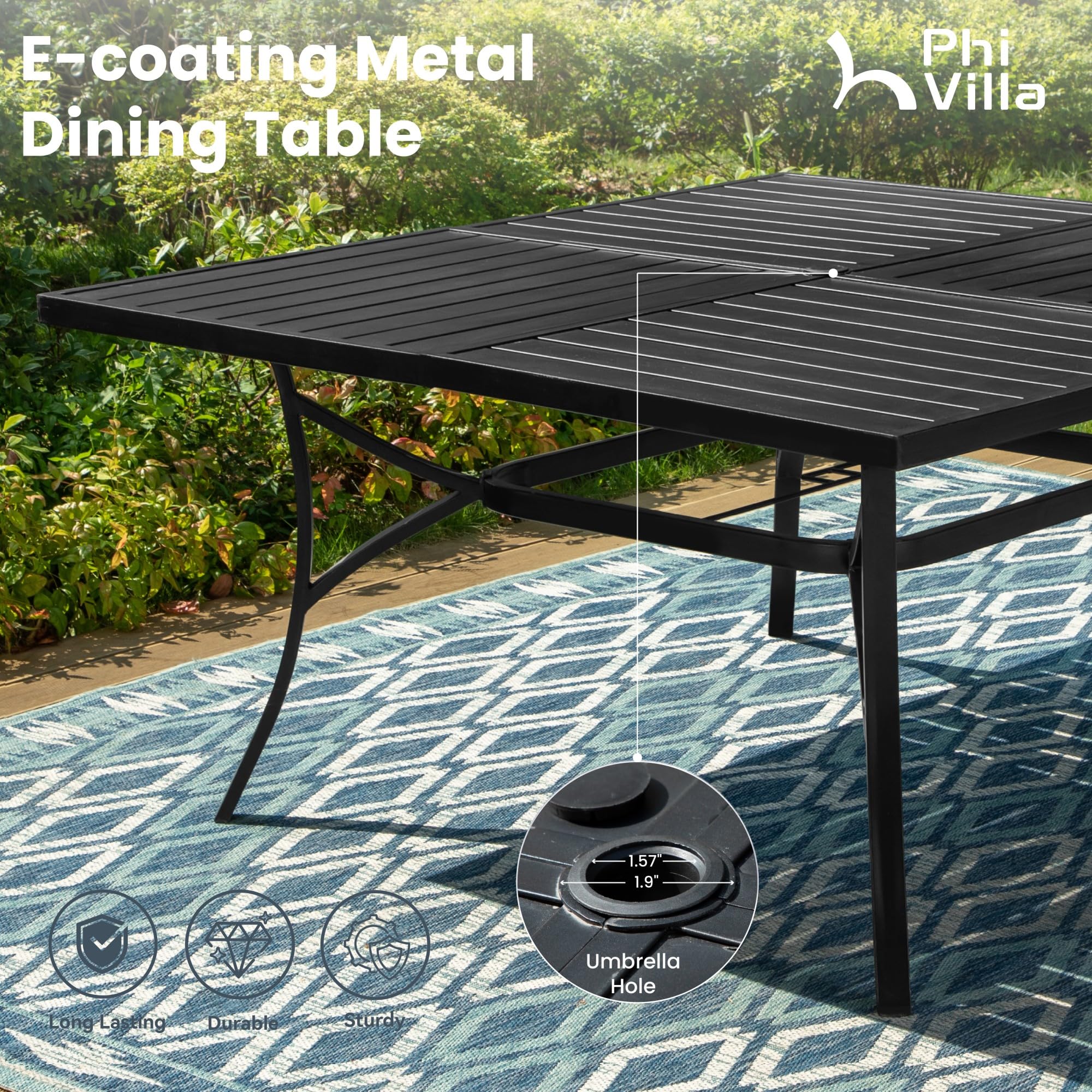 9 Piece Outdoor Patio Dining Set, Large Square Metal Dining Table and 8 Outdoor Swivel Dining Chairs, Patio Table and Blue Chair Furniture Dining Set for 8 Person