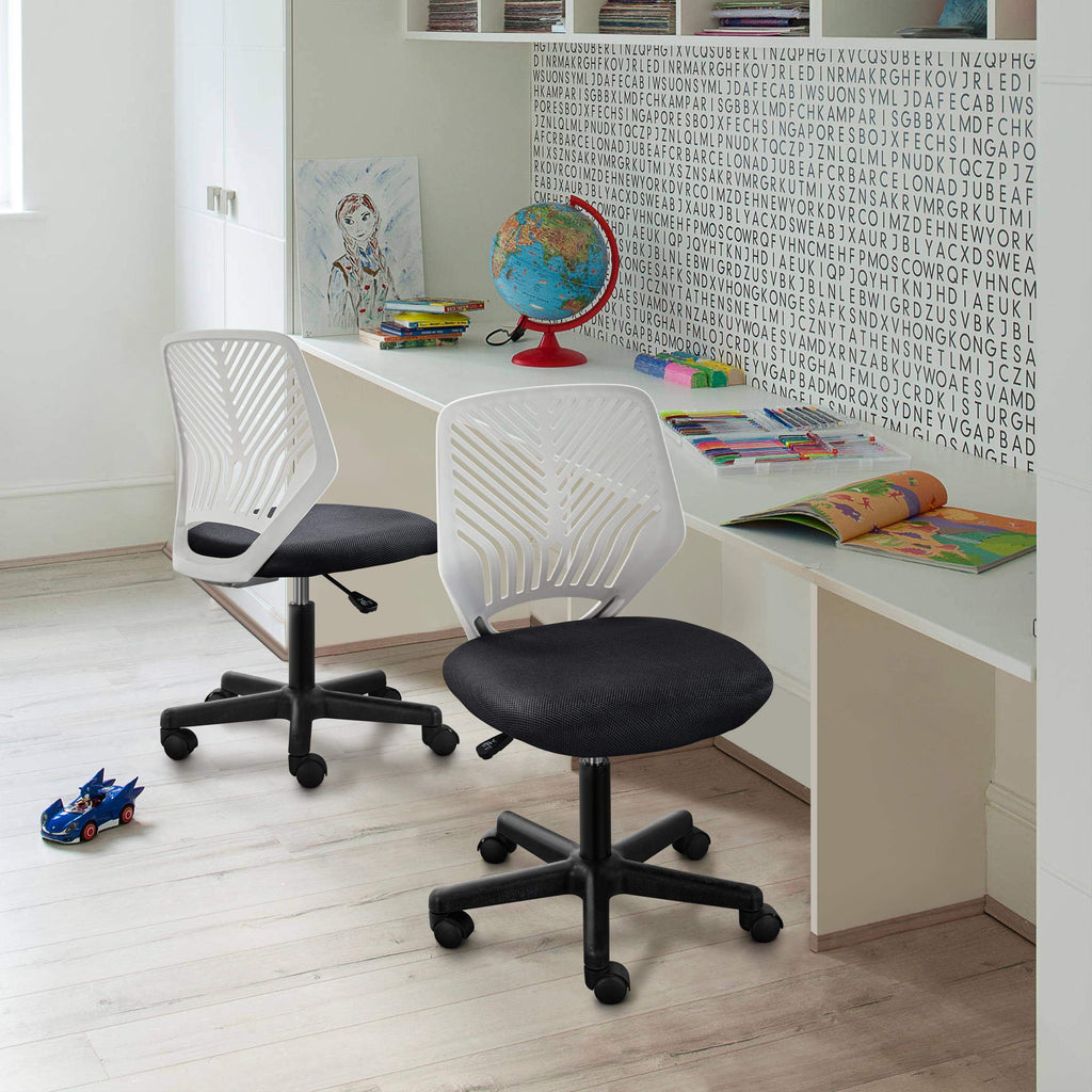 Students Cute Desk Chair Low-Back Armless Study Chair w/Lumbar Support Adjustable Swivel Chair in Home Bedroom School, Dark Gray