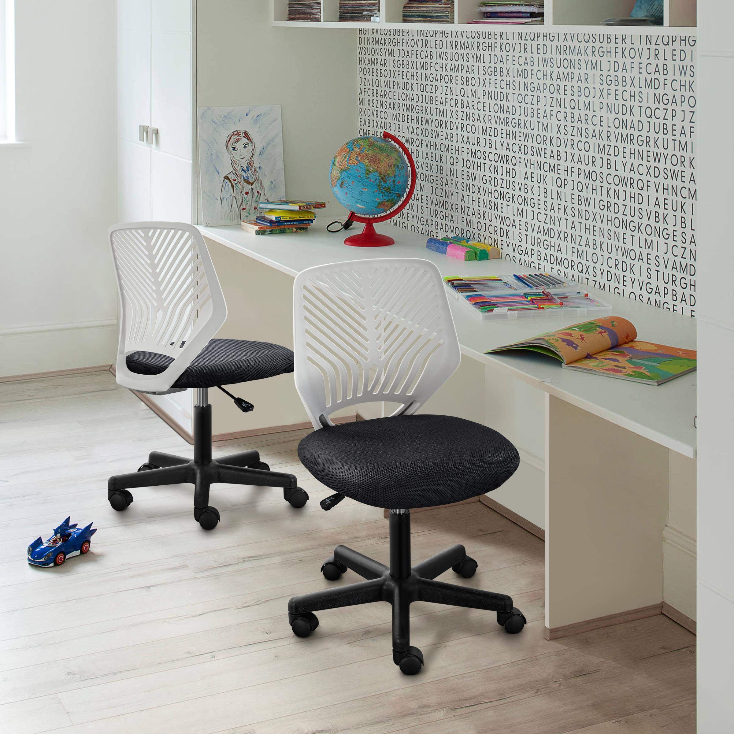 Students Cute Desk Chair Low-Back Armless Study Chair w/Lumbar Support Adjustable Swivel Chair in Home Bedroom School, Dark Gray