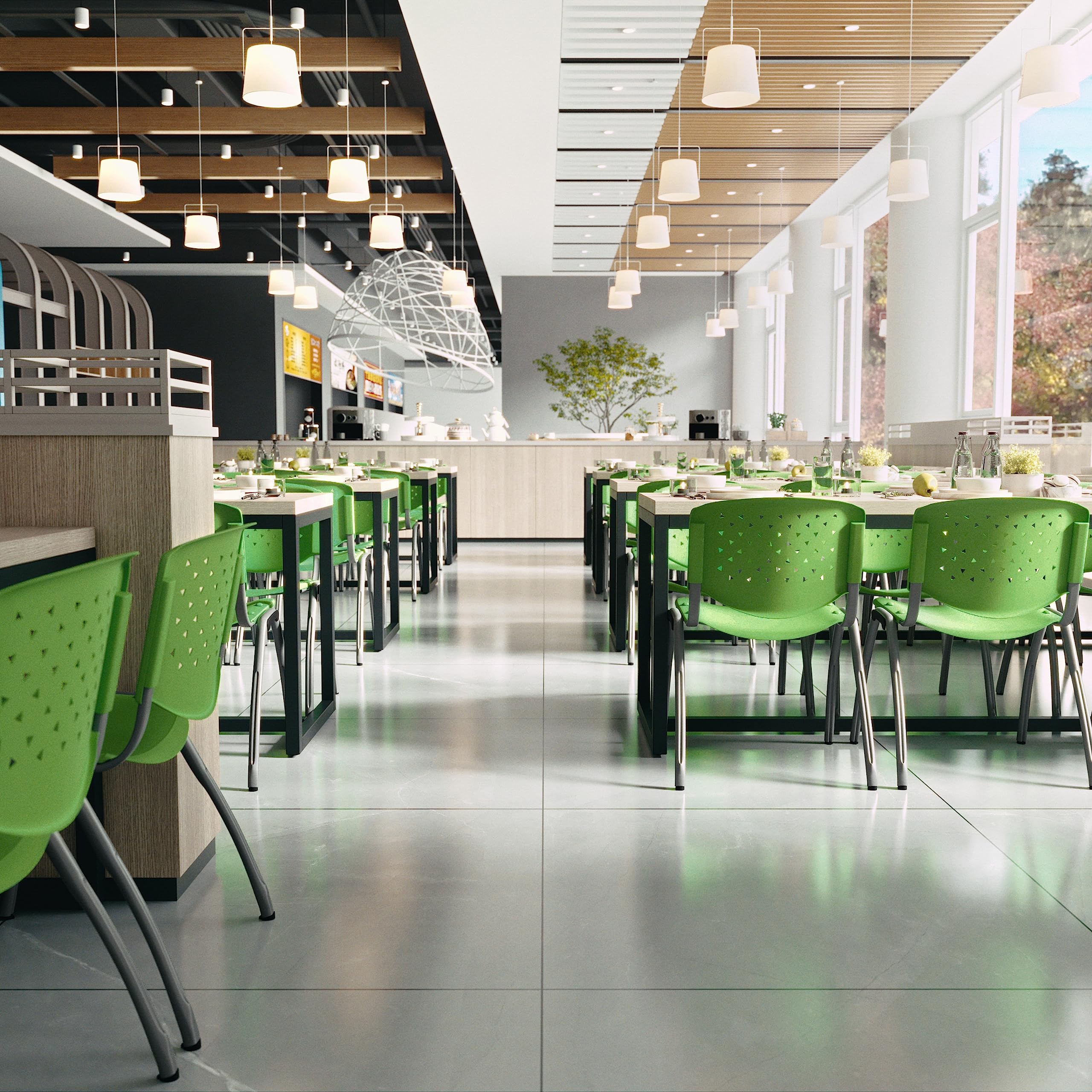 HERCULES -5 Pack 880 lb. Capacity Green Plastic Stack Chair | Comfortable Seating with Durable Design