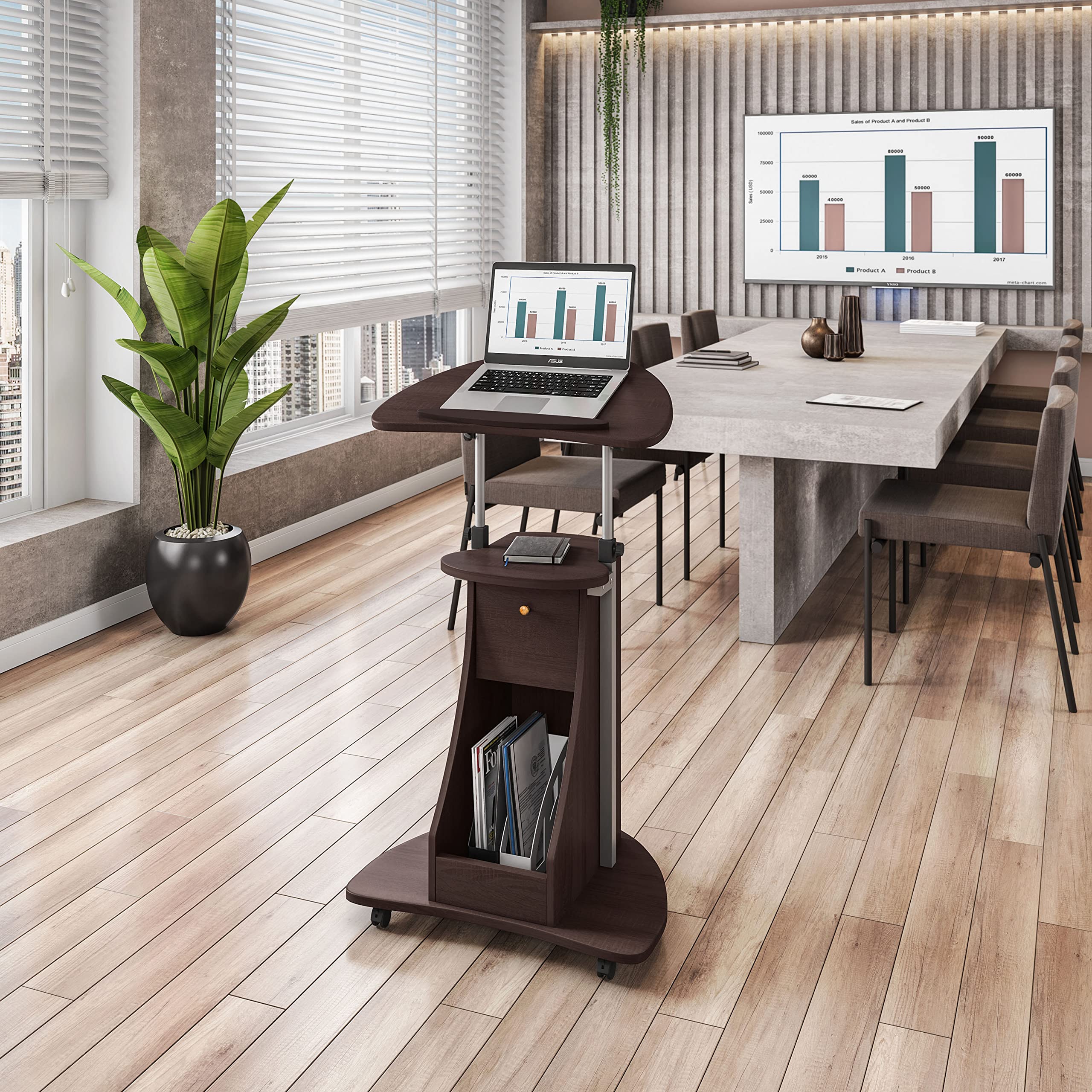 Sit-to-Stand Rolling Adjustable Storage Medical Laptop Computer Cart, Chocolate, B005