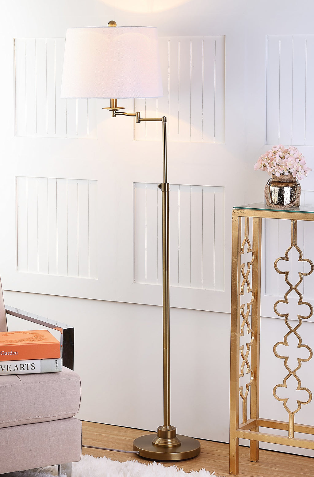 Lighting Collection Nadia Traditional Farmhouse Swivel Swing Arm Gold 64-inch Adjustable Height Living Room Bedroom Home Office Standing Floor Lamp (LED Bulb Included)