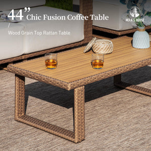 5 Pieces Outdoor Sectional Wicker Furniture Set, Patio Conversation Set,2 Pieces All Weather Rattan Sofas with 5.3