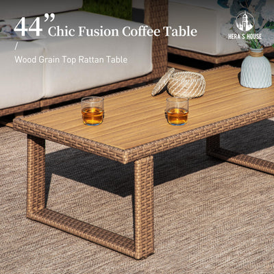 5 Pieces Outdoor Sectional Wicker Furniture Set, Patio Conversation Set,2 Pieces All Weather Rattan Sofas with 5.3