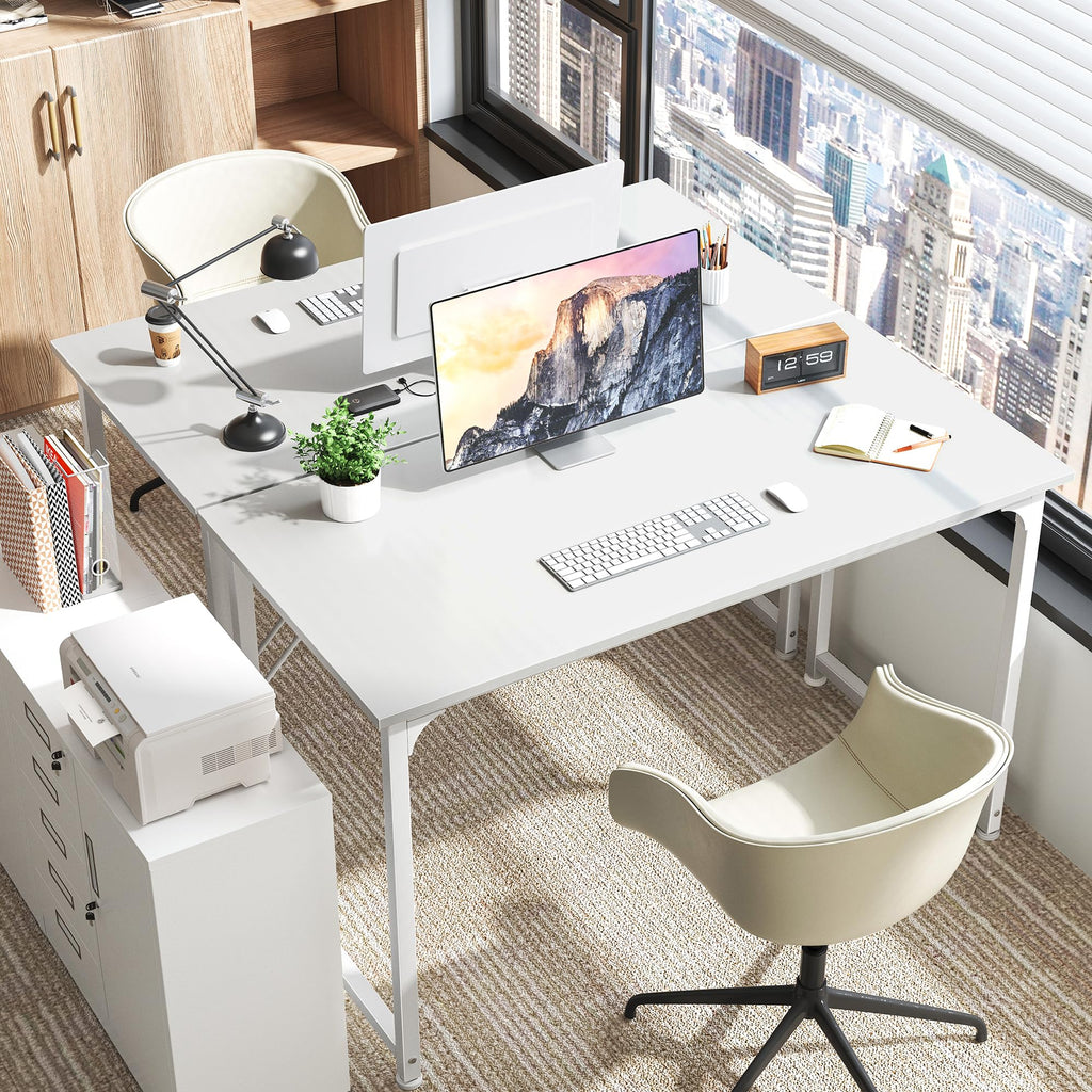 Computer Desk, 48 Inch Office Desk, Gaming Desk with Storage, Writing Desk Work Desk for Home Office, Study, Modern Simple Desk, Large Legroom, Metal Frame, White
