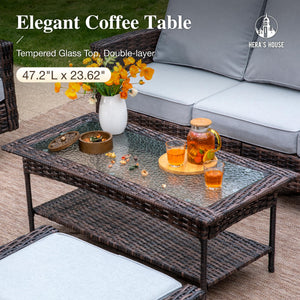 Gray Patio Furniture Set with High Back Swivel Chairs, Comfy Outdoor Wicker Conversation Sofa Sets with 5.5