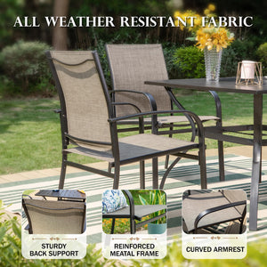 9 Pieces Patio Dining Set, 8 x Brown Textilene Patio Chairs and 1 x 83 Large Rectangle Dining Table, Outdoor Furniture Set for Deck Garden Backyard Lawn Poolside