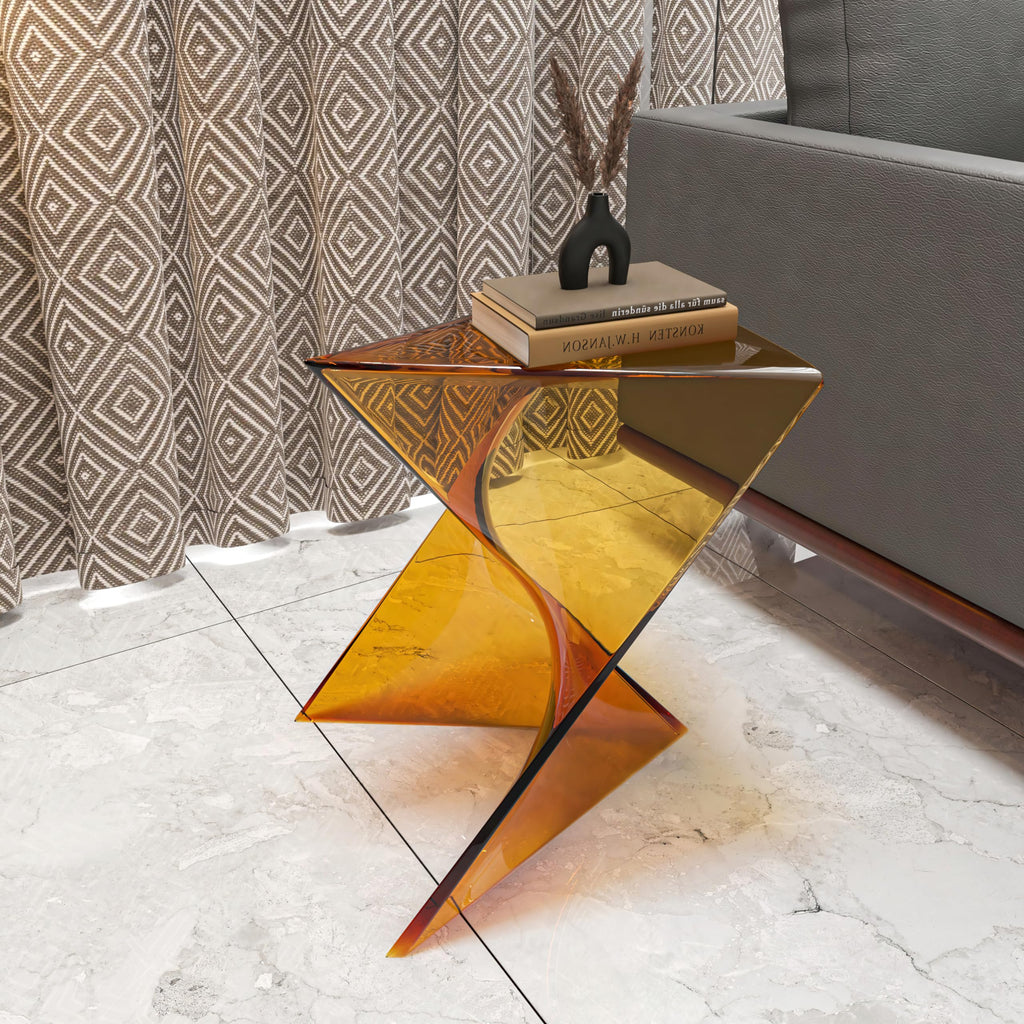 15.75" Stackable Weather-Resistant Plastic Triangular Side Table - Transparent Tea Accent End Table for Indoor & Outdoor Use