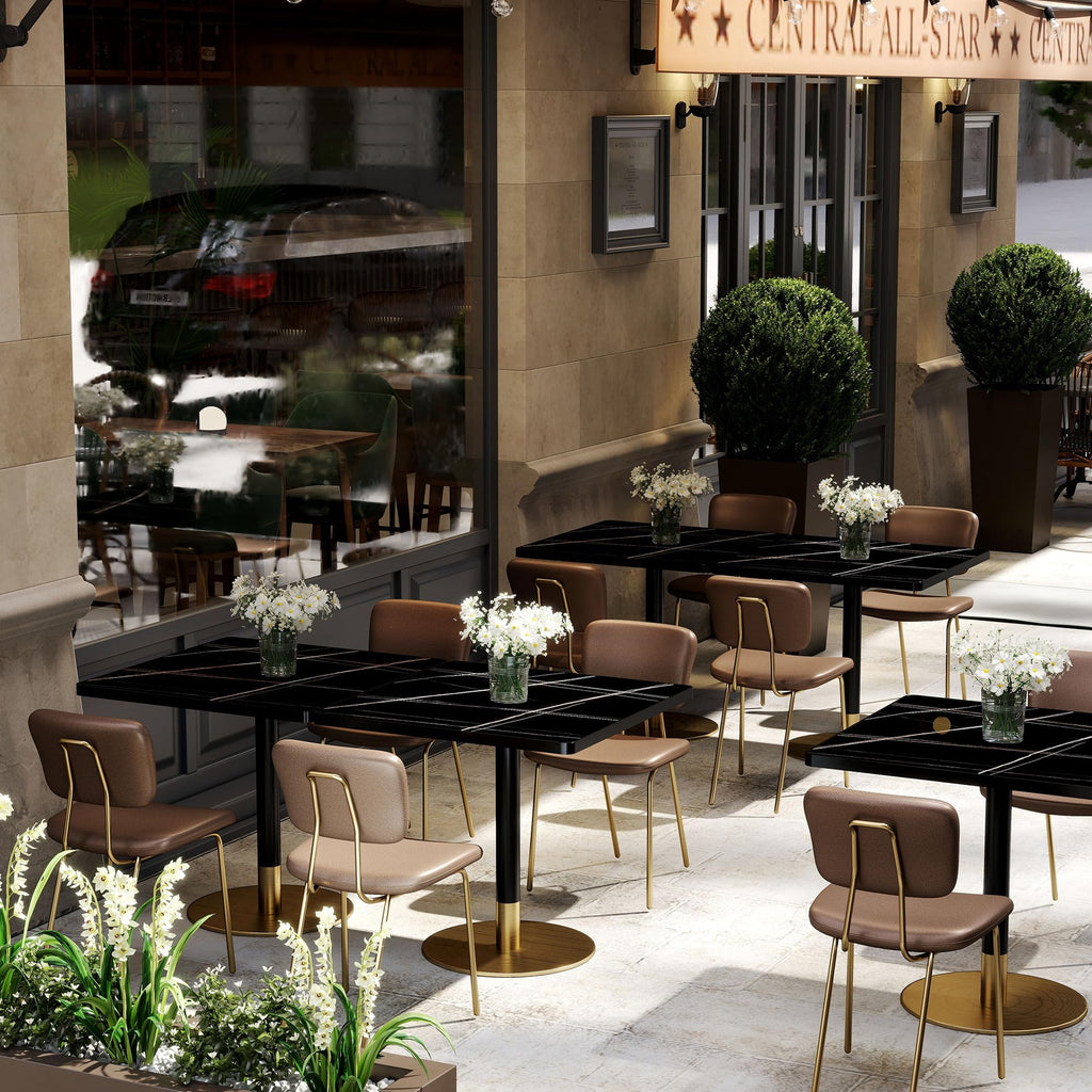31.5" Tulip Table,Square Kitchen Dining Table for 2-4 with Thick Sintered Stone Top,Titanium Golden Pedestal Base,Heat-Resistant,Bistro Table for Dining Room,Café,Small Space（Gilded Chord）