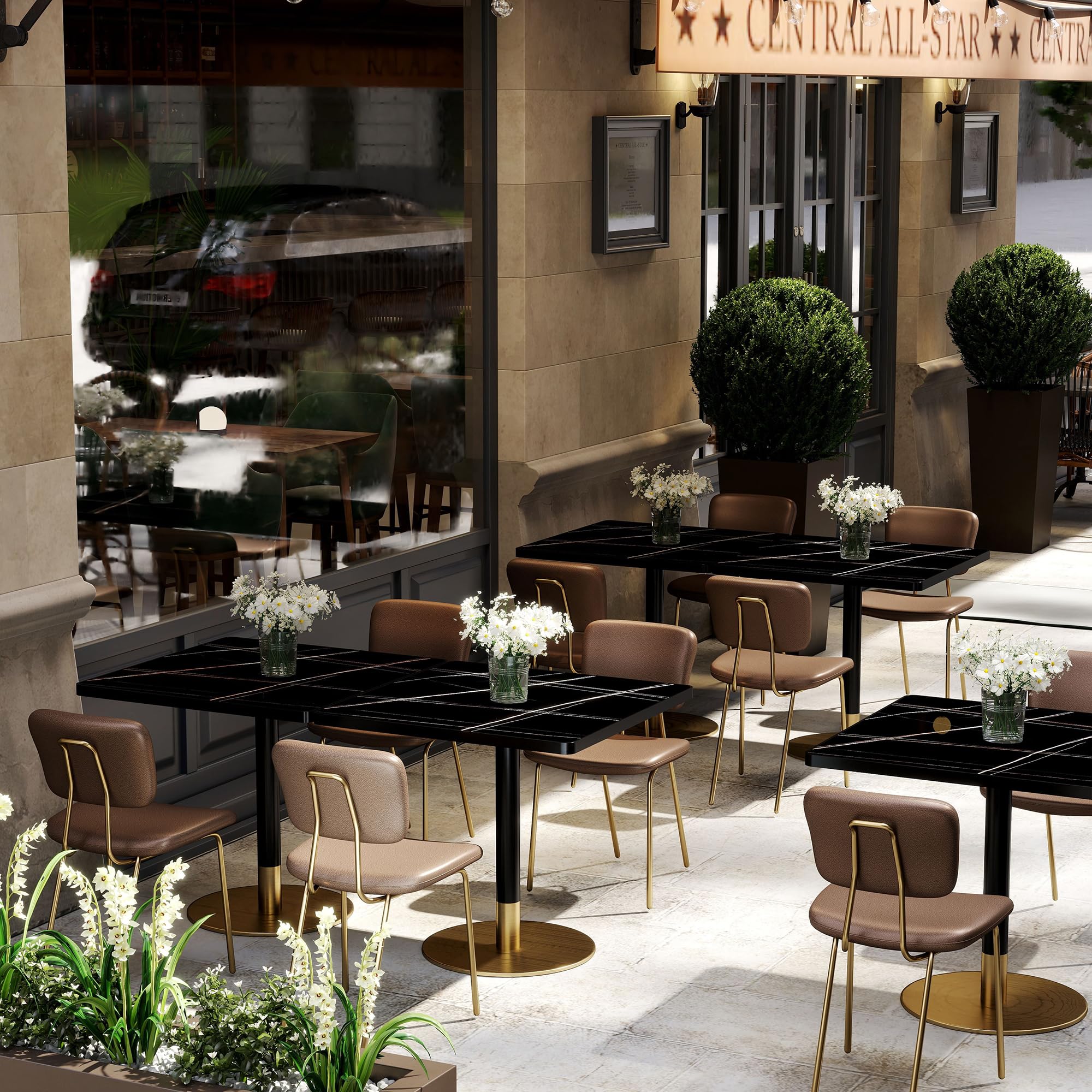 31.5" Tulip Table,Square Kitchen Dining Table for 2-4 with Thick Sintered Stone Top,Titanium Golden Pedestal Base,Heat-Resistant,Bistro Table for Dining Room,Café,Small Space（Gilded Chord）