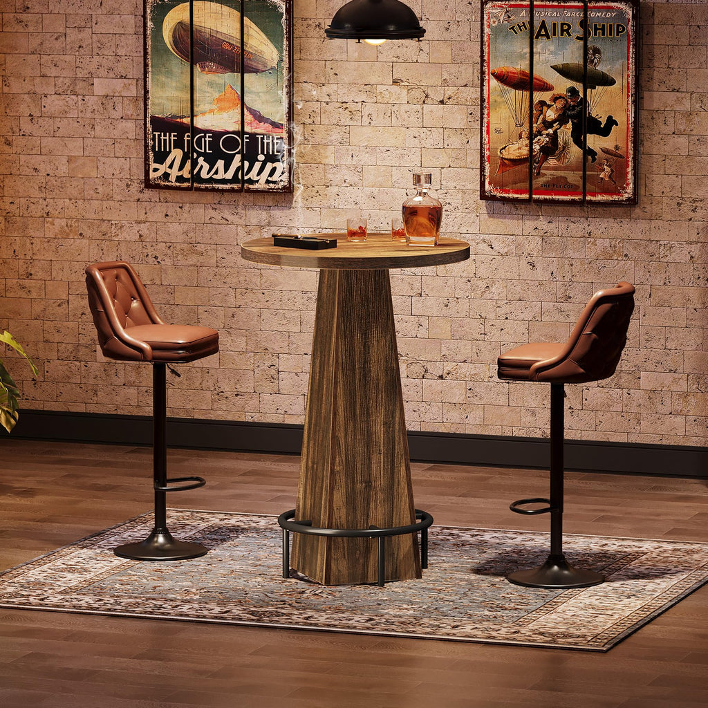 Bar Table, 37.4" High Round Pub Table for Small Bars, Dining Room, Kitchen, Rustic Brown (Only Table)