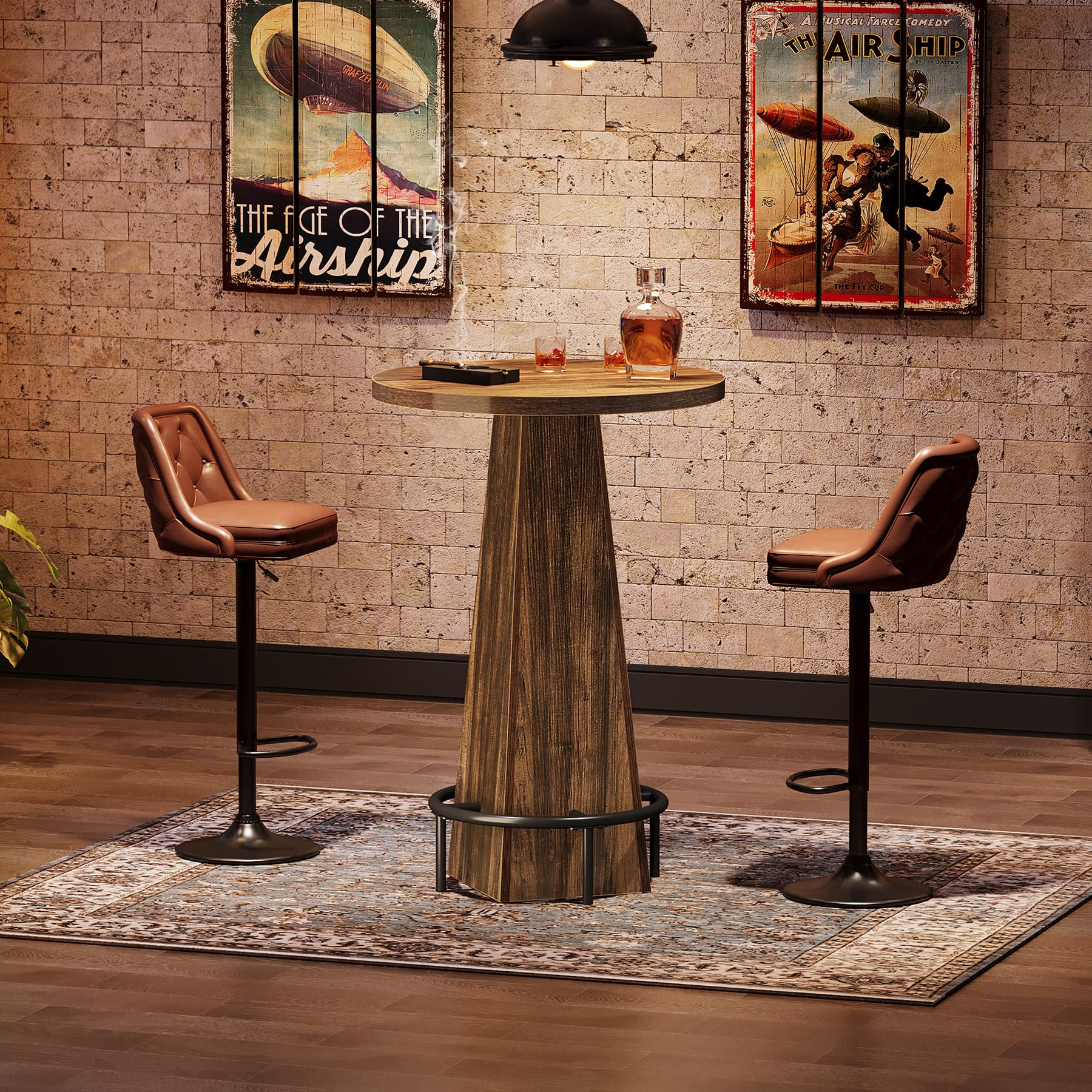 Bar Table, 37.4" High Round Pub Table for Small Bars, Dining Room, Kitchen, Rustic Brown (Only Table)