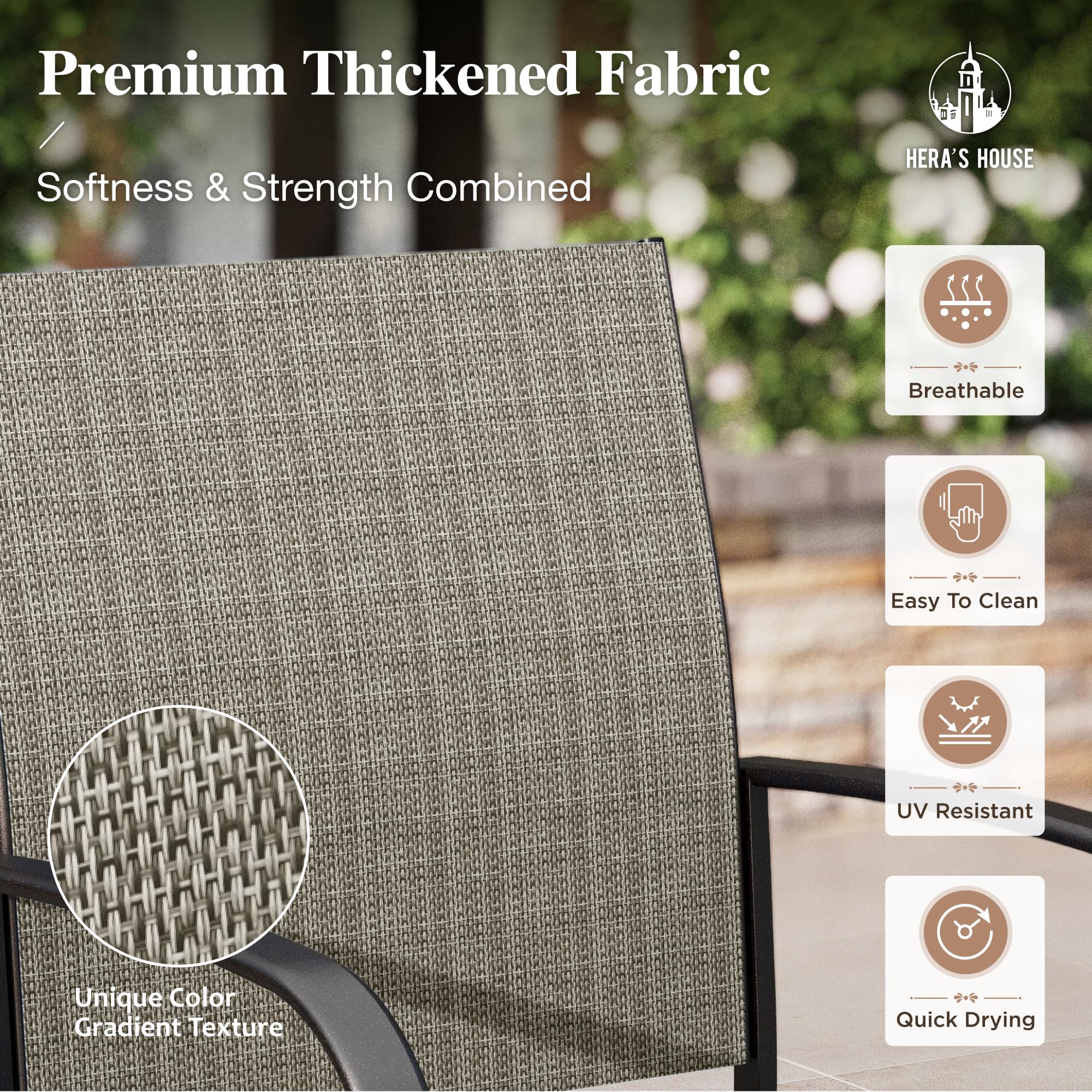 9 Pieces Patio Dining Set, 8 x Brown Textilene Patio Chairs and 1 x 83 Large Rectangle Dining Table, Outdoor Furniture Set for Deck Garden Backyard Lawn Poolside