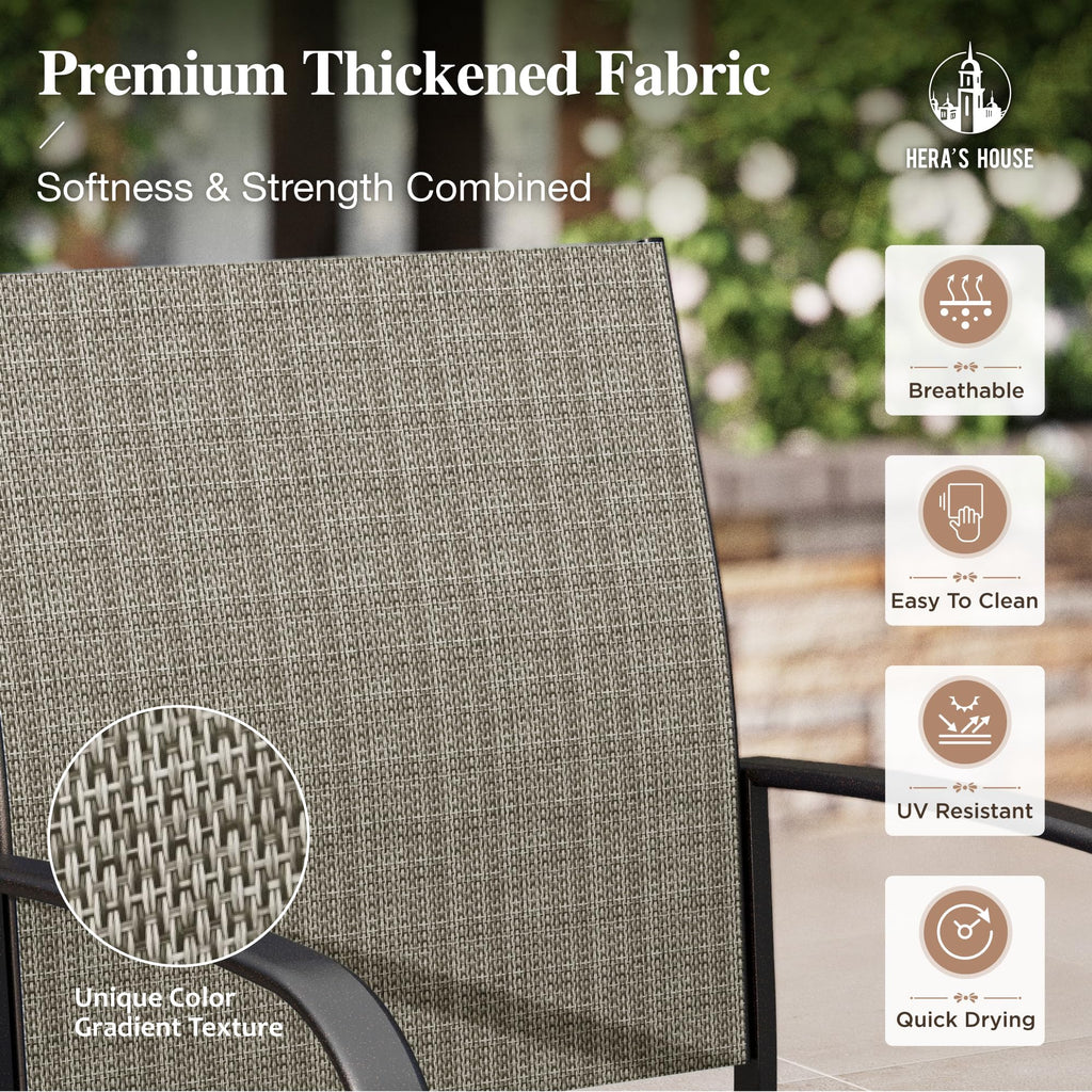 9 Pieces Patio Dining Set, Outdoor Table and Chairs Set for 8, 8 x Brown Textilene Dining Chair and 60" Square Metal Dining Table, Outdoor Dining Sets for Lawn Garden Backyard Deck