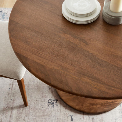 48 Inch Round Wood Dining Table in Walnut – Solid Mango Wood Tabletop with Pedestal Base - Mid Century Modern Dining Room Furniture - Kitchen Table for 4-6 Person