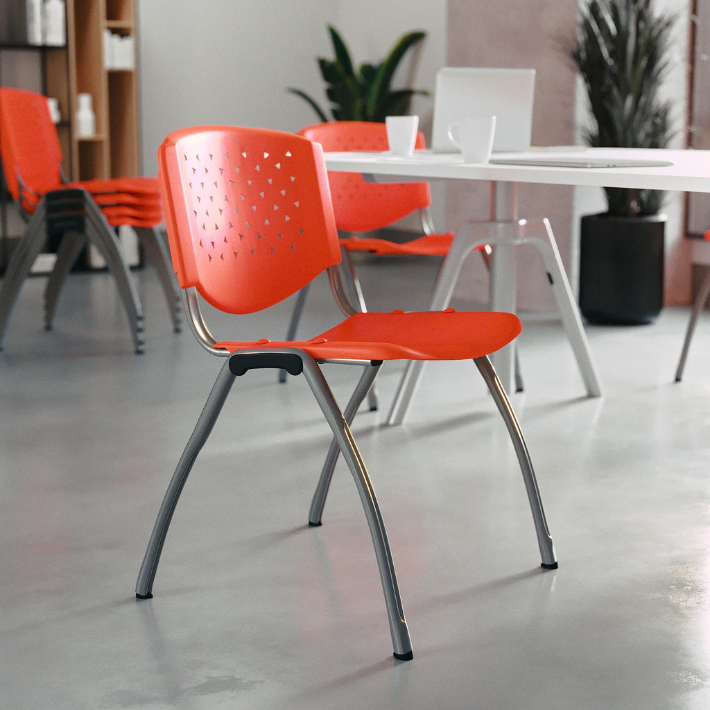 HERCULES -5 Pack 880 lb. Capacity Orange Plastic Stack Chair | Comfortable Seating with Durable Design