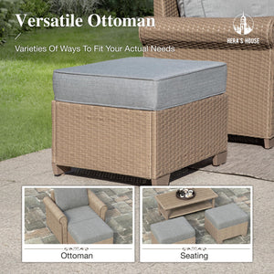 6-Piece Patio Furniture Set, All Weather 7 Seats Outdoor Wicker Sofa with Ottomans, Rattan Patio Conversation Set with 5.5