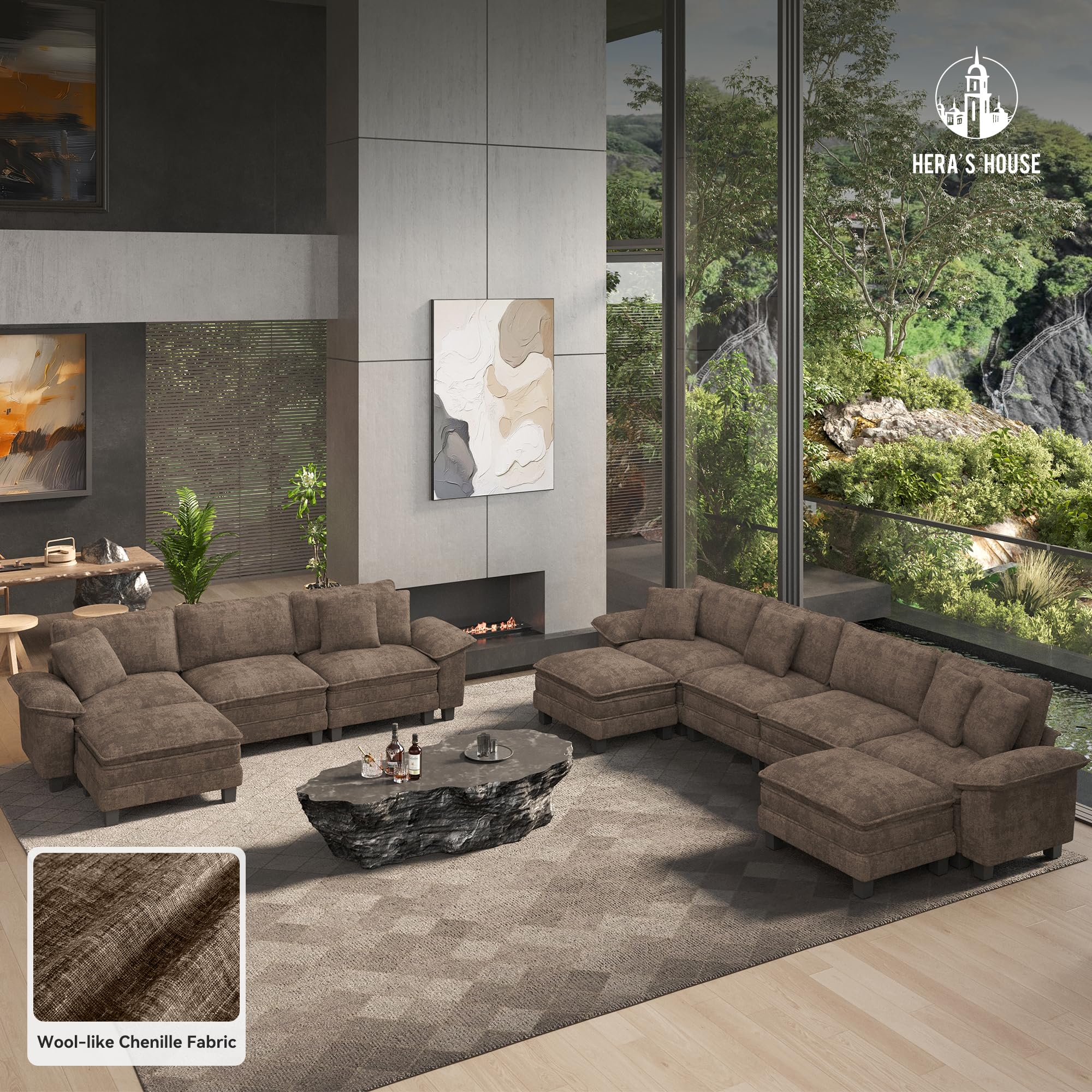 54" Modular Sectional Sofa Couches for Living Room, Comfy Cloud Couch 1-Seater Deep Seat Sofa with Throw Pillow, Chenille Taupe